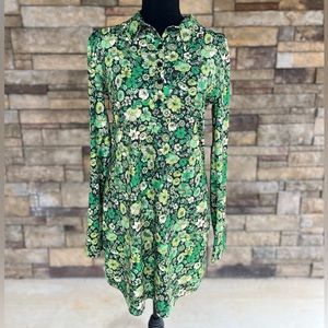 Floral Print Button-Up Collared Mini Skater Dress ZARA